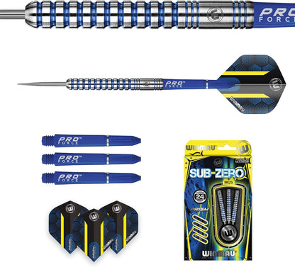 Darts Sub-Zero 24G Professional Steeltip Tungsten Darts Set with Flights and Shafts (Dart Stems)